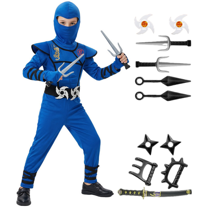 Black Face Mask Pack - Zwart en blauw Ninja-kostuum voor kinderen