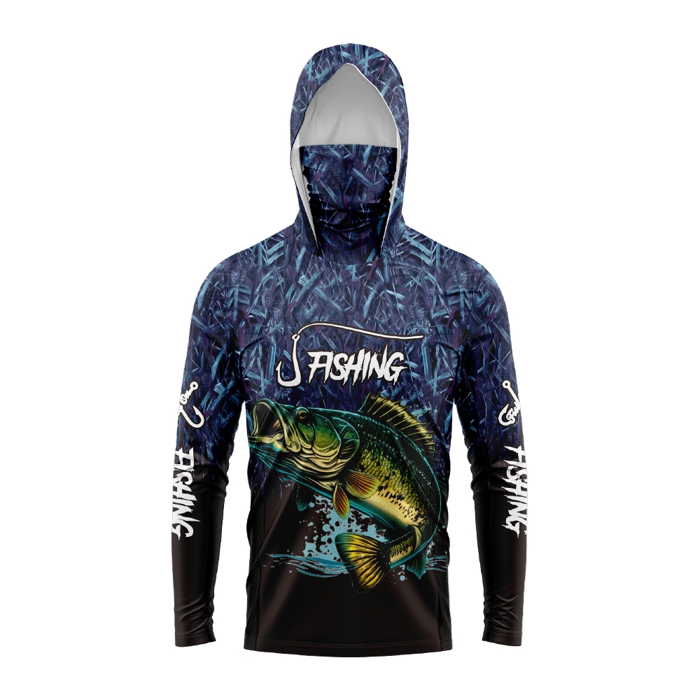 Sports Mask Breathable - Heren Hoodie met Baarsvissenprint, met gezichtsmasker,