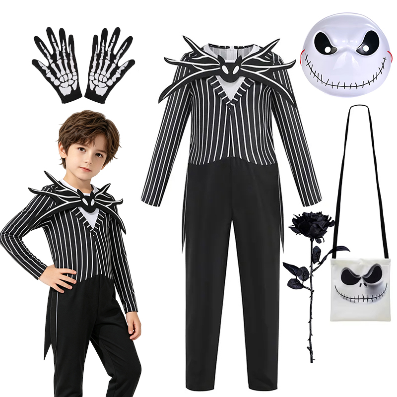 Black Face Mask Pack - Halloween Jongens Pompoenkoning Skelet Jack Gestreepte
