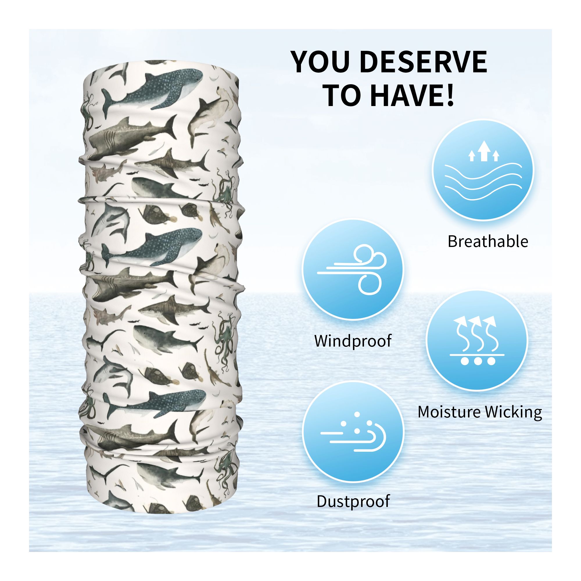 Shark Ocean Animal Sharks Band - Neck Gaiter Face Cover recensie en prijs